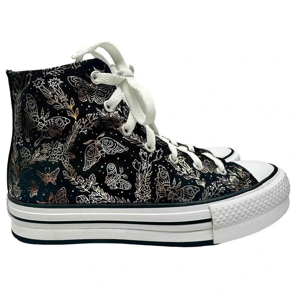 Converse‎ All Star CTAS Eva Lift Black & Gold  Butterfly Mid Top Sneakers SZ 6